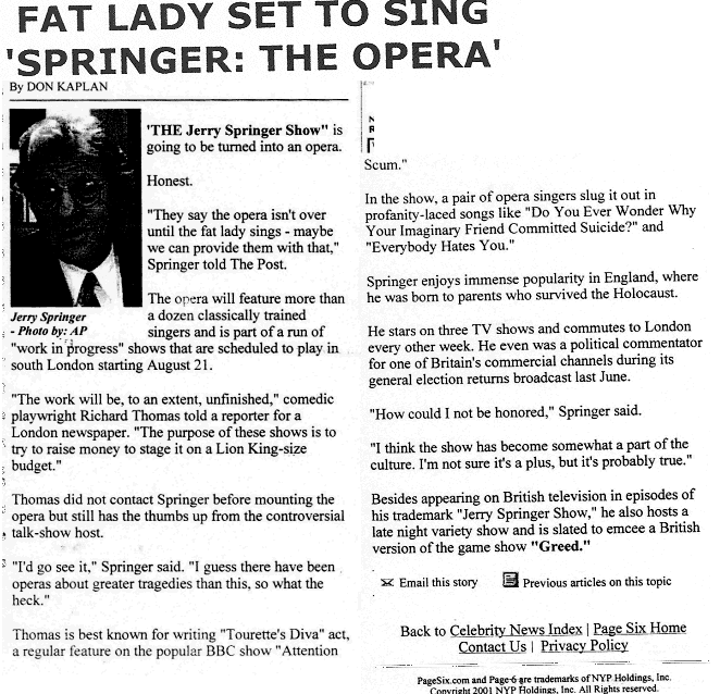 Fat Lady Set To Sing ‘Springer The Opera’